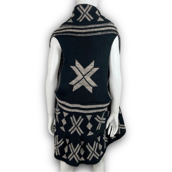 JOHNPAULRICHARD Kilim Reversible Ruffled Chunky Knit Sweater Vest Cardigan Aztec - Picture 10 of 13